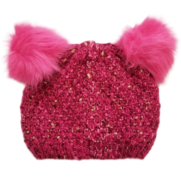 The Children's Place Raspberry Pink Beanie Double Pompom Ears Winterwear Hat New - Picture 3 of 3